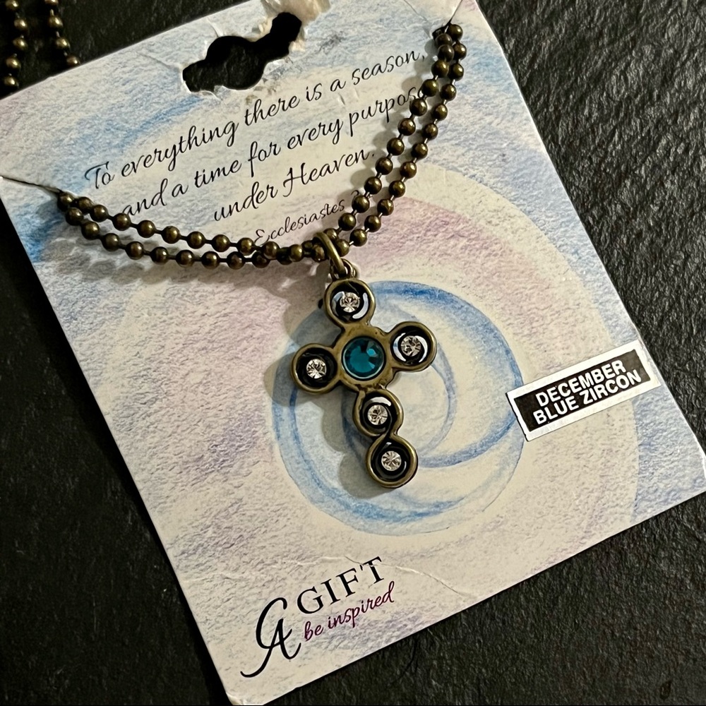 Blue Zircon Rhinestone Cross Necklace